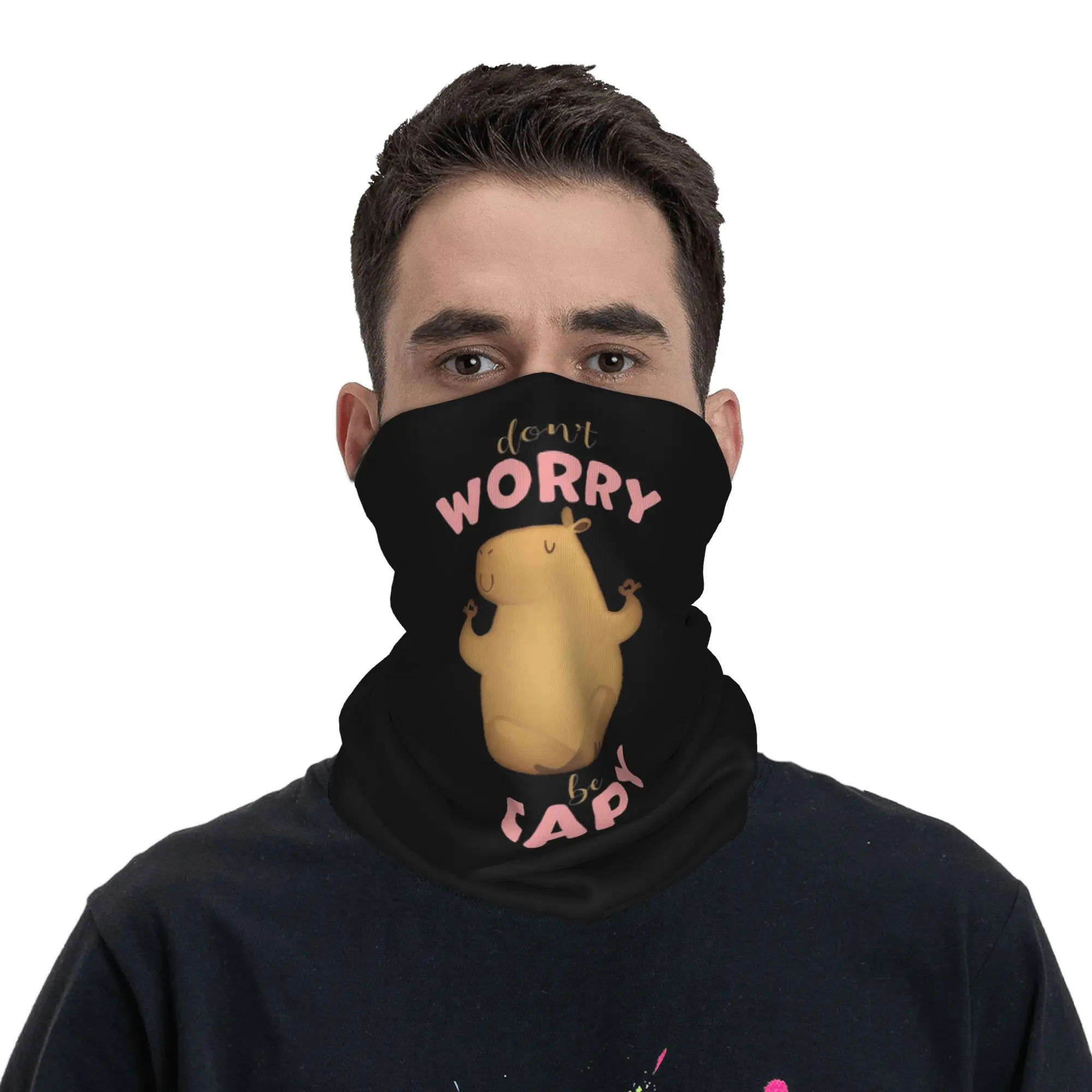 

Capybara Don't Worry Be Capy Bandana Neck Gaiter Printed Wrap Scarf Headwear Outdoor Sports for Men Women Adult Washable