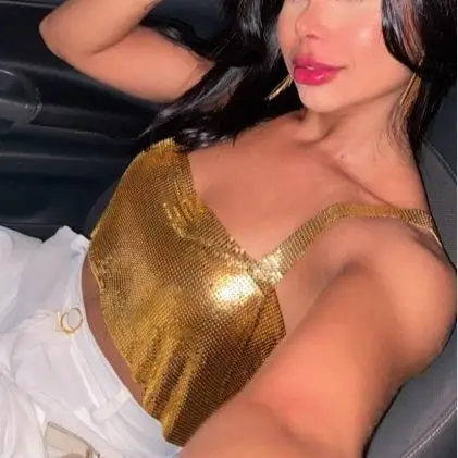 Sexy metal lantejoulas colheita topo feminino par club banger cinta colete doce e picante sle lantejoulas superior do corpo tecido de couro