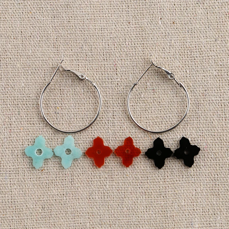 

Natural stone cross silver buckle earrings, handmade jewelry, natural gemstones, Amazonite,Agate,Obsidian earrings,