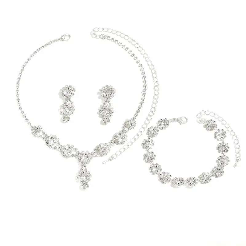 

D46E Necklace and Bracelet Set with Sparkling Design for Elegant Parties Comfortable