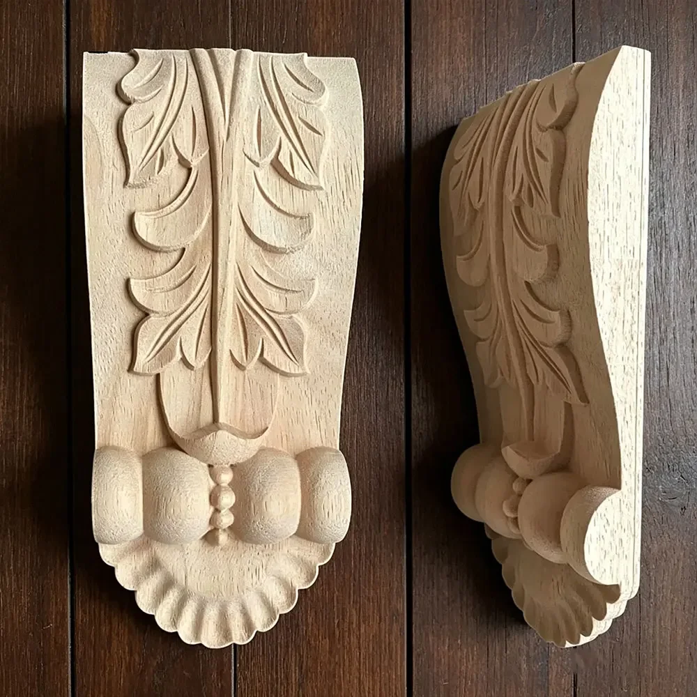 12-21cm Wood Appliques Flower Carving Decals Decorative Wooden Mouldings Cabinet Door Furniture Architecture Decoration