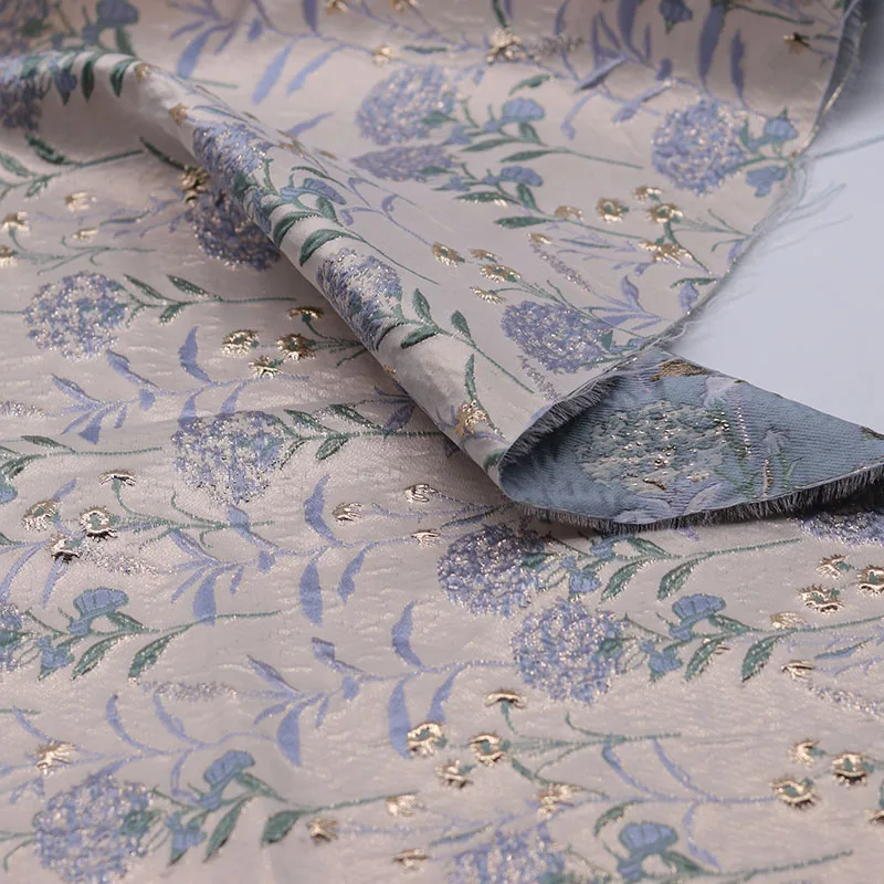 Gold Silver Silk Jacquard Fabric Hydrangea Tulip Pattern for Clothing Dress Handmade Bag Designer Diy Sewing Material Cloth