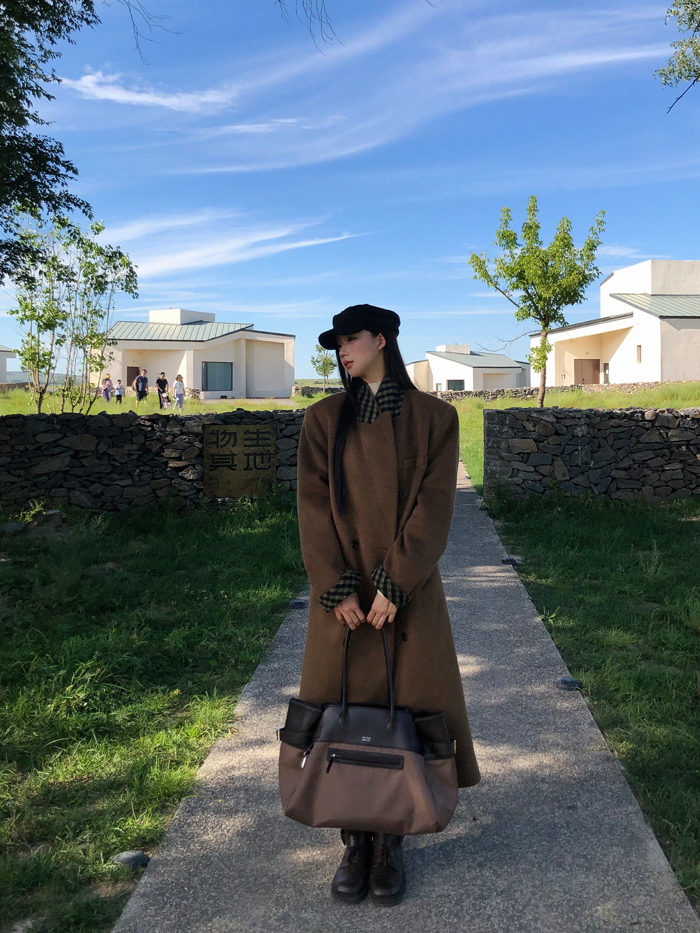 

Красное шерстяное пальто знаменитостей, женское длинное зимнее уникальное красивое шерстяное пальто в клетку кофейного цвета, верхняя одежда, прямая трубка для поездок на работу