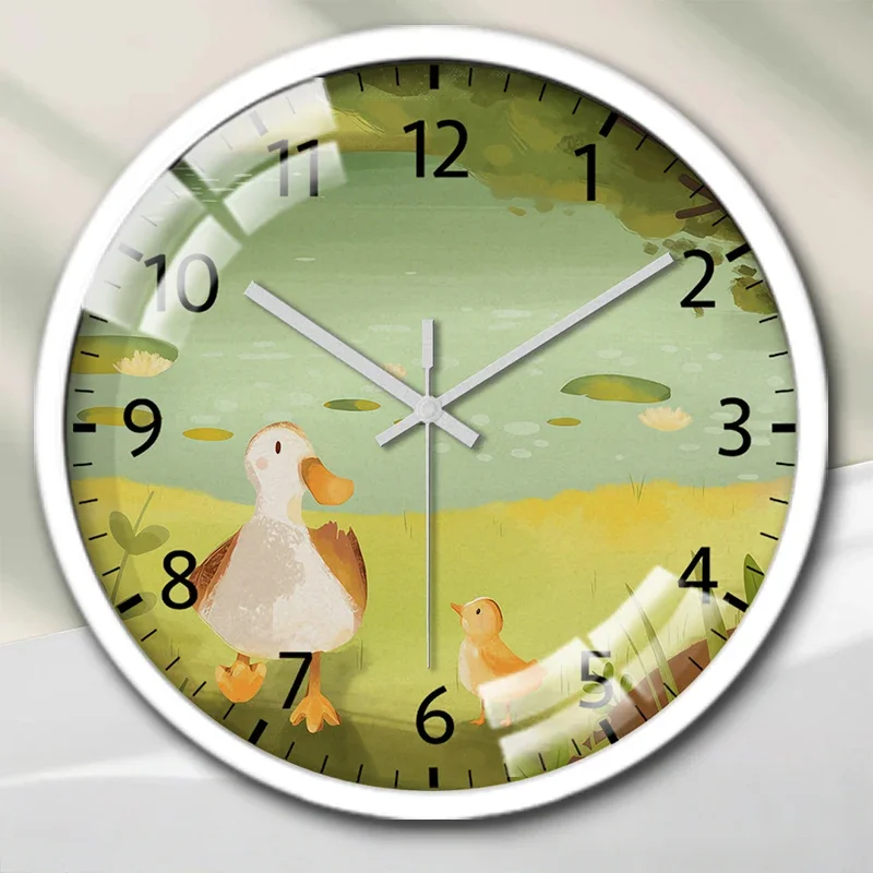 Mother Duck&Duckling Cartoon Round Silent Hanging Wall Clock,Suitable For Living Room,School,Study Room,Bedroom,Children's Gifts
