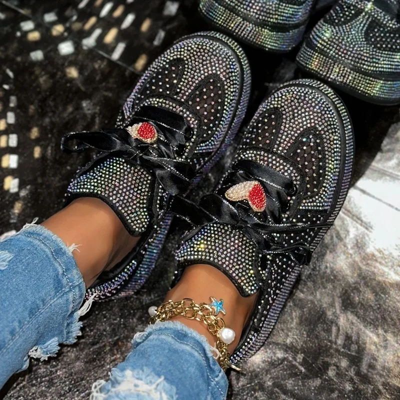 Summer New Women Mesh Luxury Sneakers Breathable Thick Bottom Casual Shoes Full Crystal Diamond Versatile Trendy Designer Shoes view 5