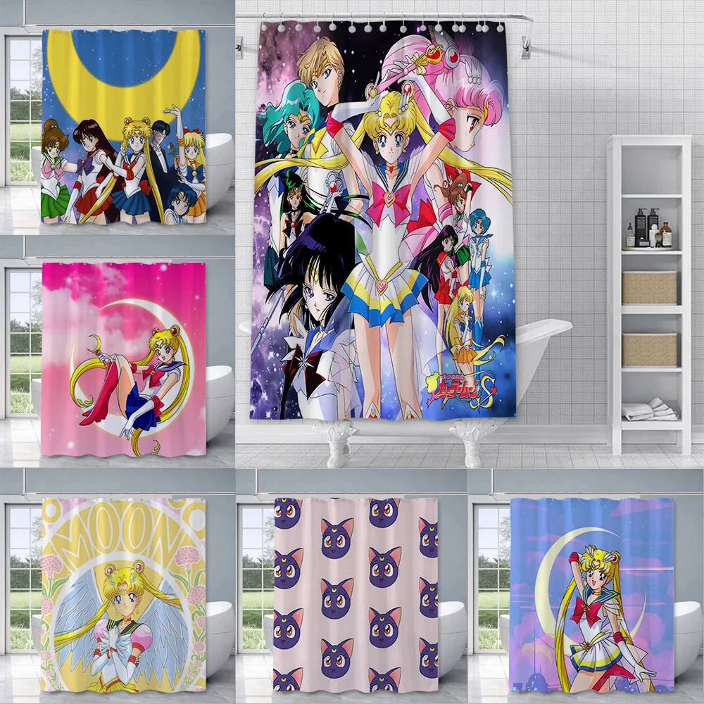 Anime S-Sailor M-moon Shower Curtain Waterproof Polyester Fabric Colorful Bath Curtains Home Bathroom Decor Curtain With Hook