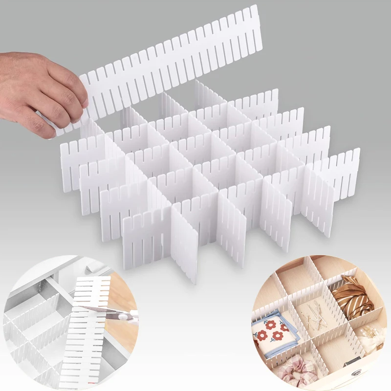 8Pcs/4Pcs Drawer Divider Organizers Plastic Grid Adjustable Space-saving Cabinet Organizer Makeup Sock Underwear Organizer