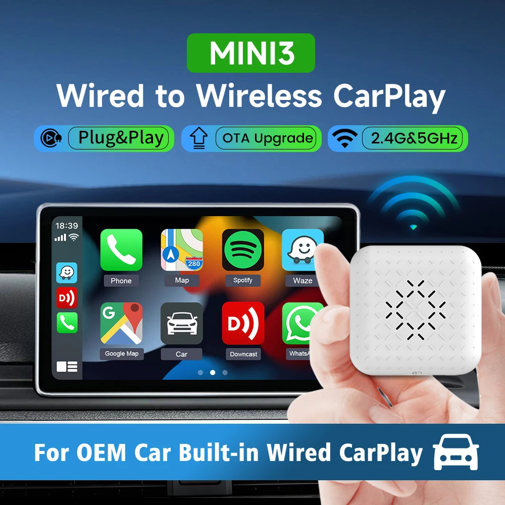 Carlinkit Mini CarPlay Box Wireless CarPlay Adapter Plug&Play for OEM Screen with Wired CarPlay tools Bluetooth OTA Auto-Connect