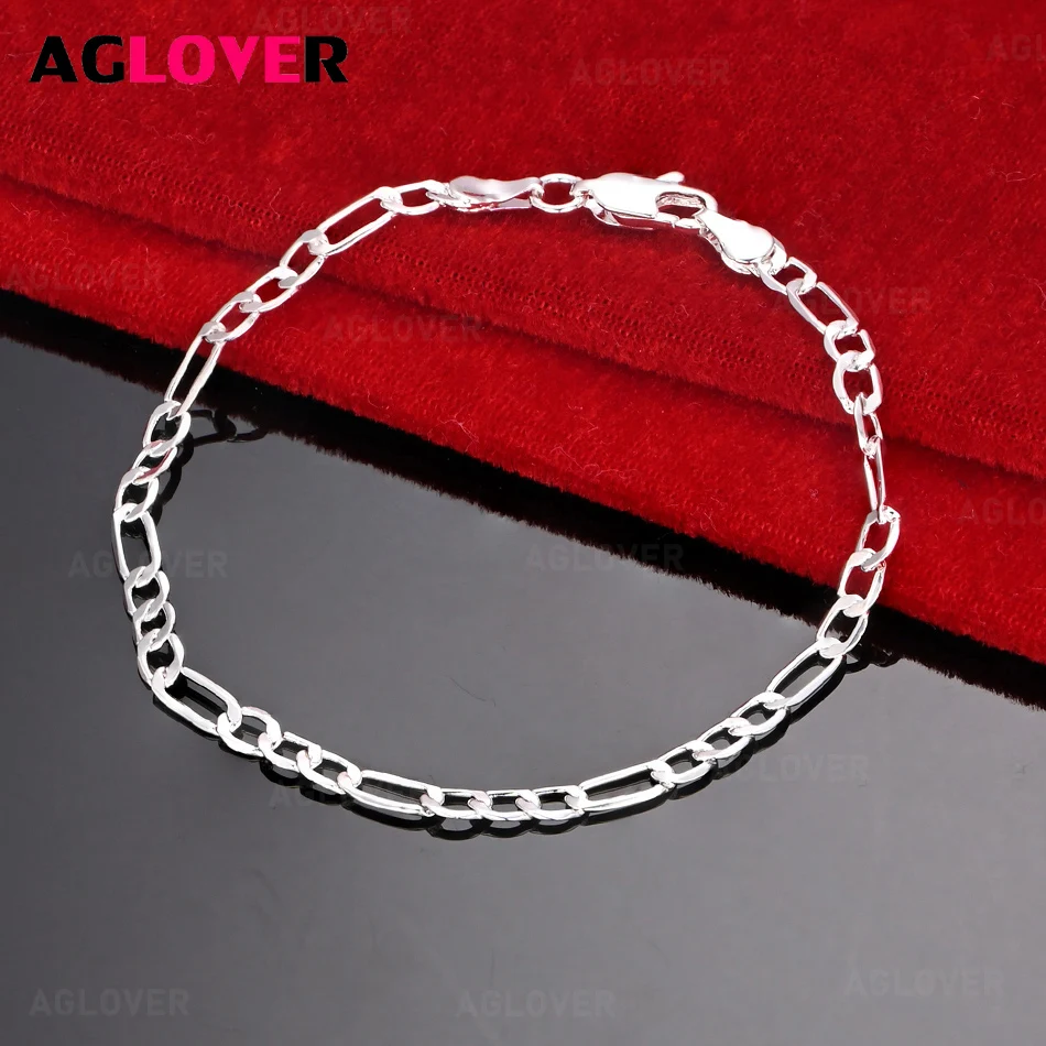 

AGLOVER 925 Sterling Silver 4mm 3 in 1 Bracelet Cute Charm Woman Birthday Gift Jewelry