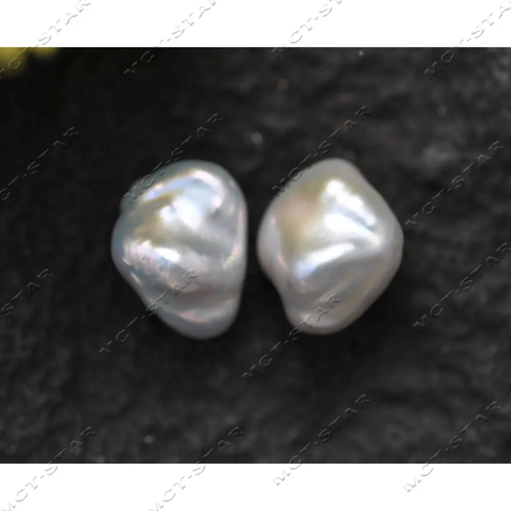 

MTC·STAR A+ Perfect 17mm White Baroque Reborn Keshi Pearl Stud Earring 925silver (Z14335)