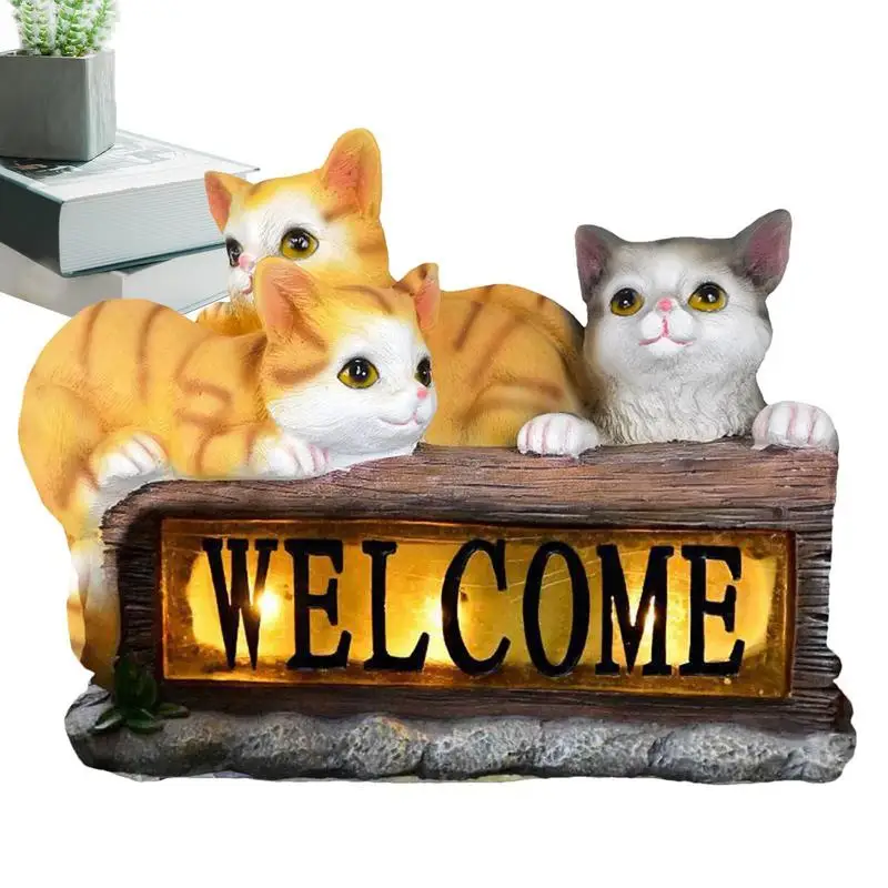 

Cat Solar Lights Outdoor Garden Resin Crafts Ornaments With Welcome Sign Outdoor Solar Garden Light Kitten Animal Statue Solar