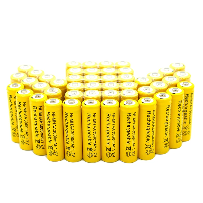 1.2V NiMH Rechargeable Battery AA 3000mAh, Yellow, Solar Garden Light, LED Torch, Lantern, Toy Remote Control