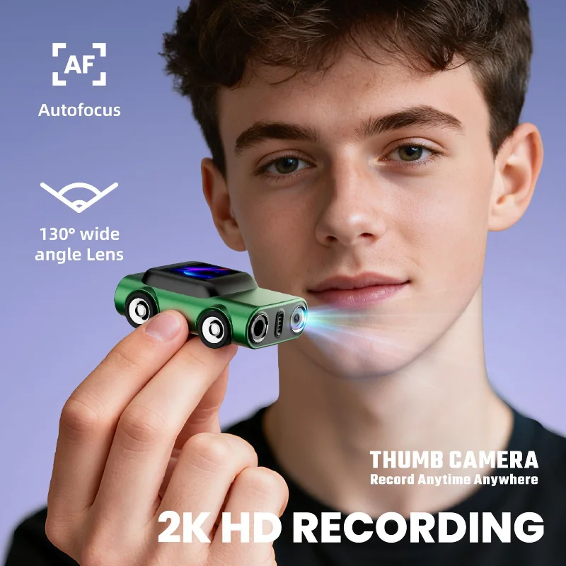 كاميرا الإبهام 2K HD المفاتيح كاميرا صغيرة شكل السيارة 130 زاوية واسعة عدسة التركيز التلقائي TFT شاشة LCD المحمولة جيب مسجل فيديو