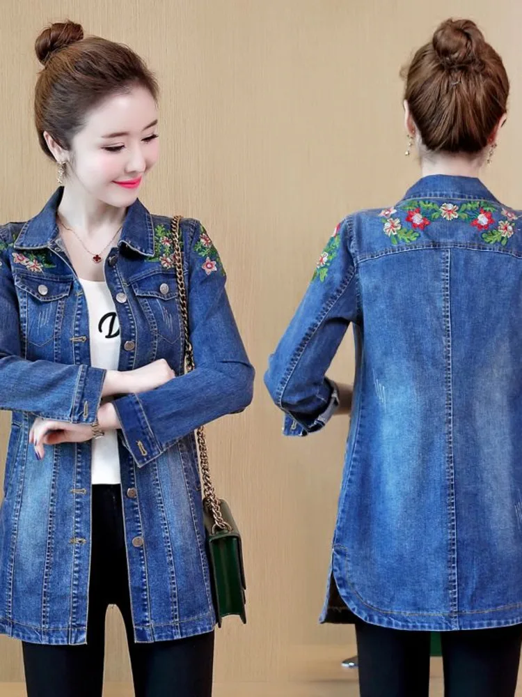 

Streetwear Denim Coats Women Long Sleeve Casual Fashion Turn Down Collar All-match Vintage Chic Jackets Coat Clothing New