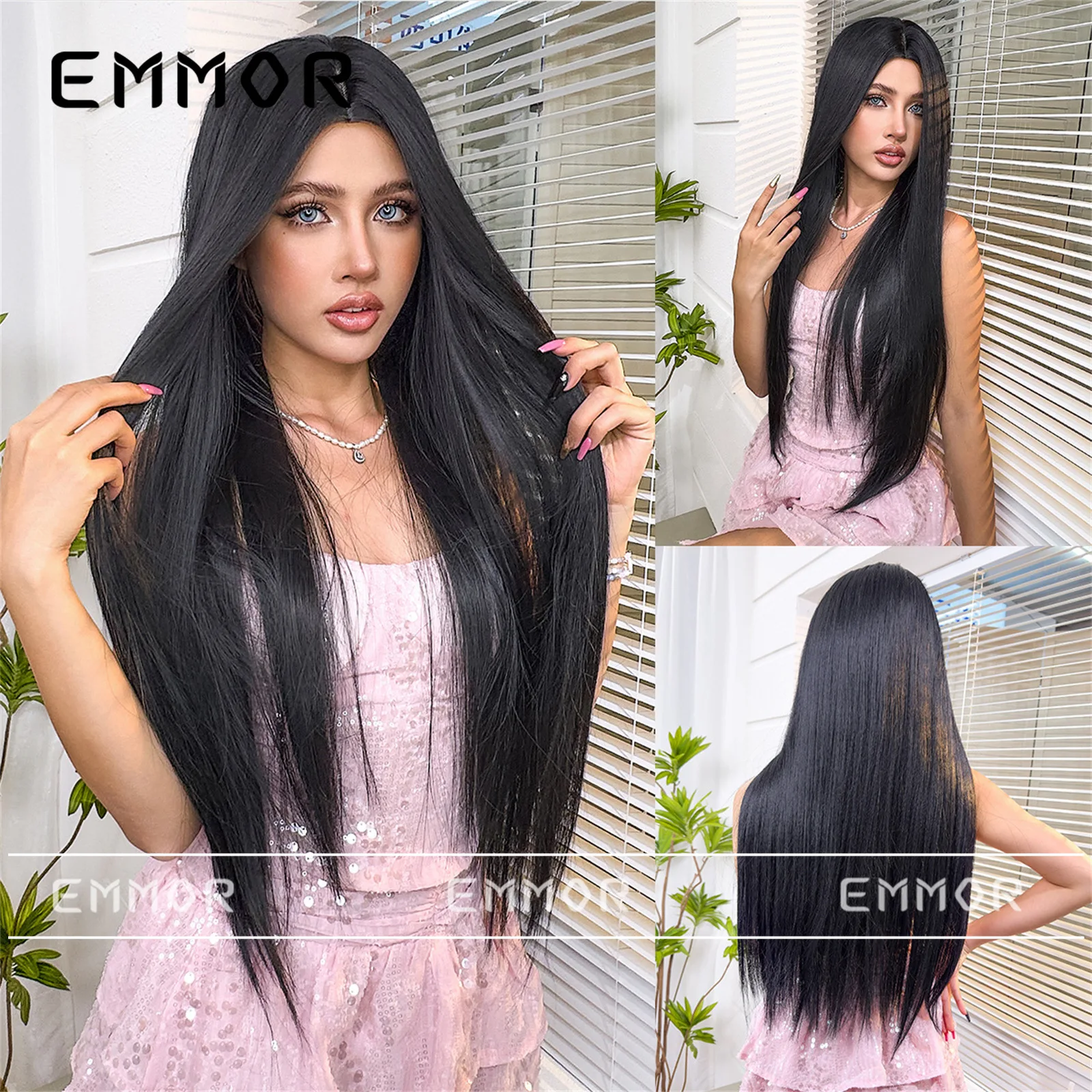 European American Style Middle Part Black Long Straight Full Wig, Natural Fluffy Aesthetic Age Reducing Easy To Style for Women