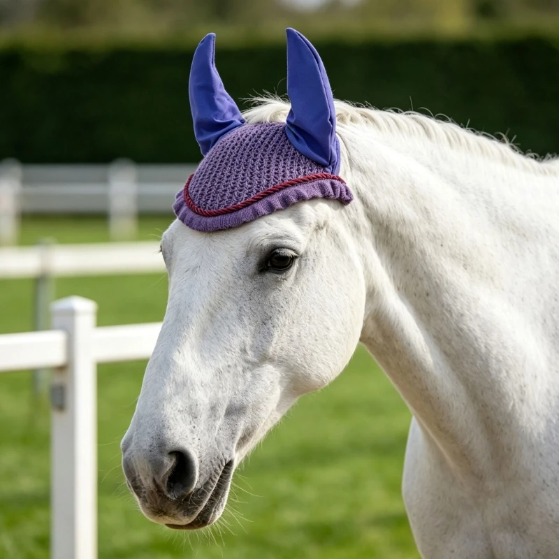 Breathable Horse Ear Bonnet for Daily Training and Stable Prep, Crochet Headpiece with Full Ear Coverage, Soft Cotton Feel, 69HD
