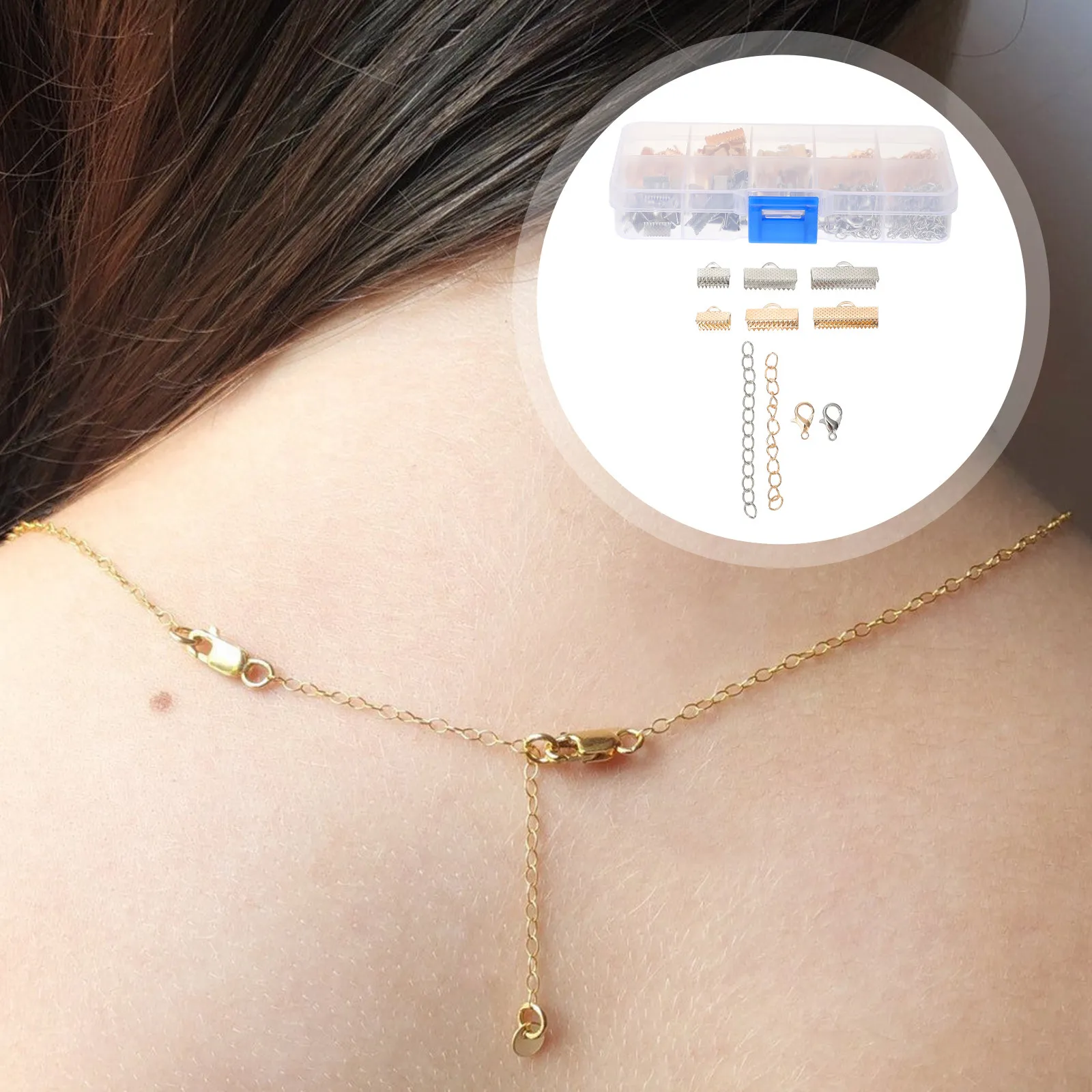 

Набор для изготовления украшений из 230 предметов: застежки-крабики, удлинительные цепочки, фурнитура из нержавеющей стали для рукоделия, с коробкой для хранения