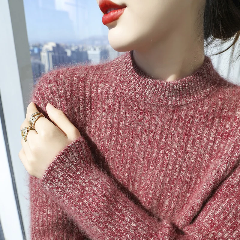 ZOCEPT Winter Thickened Cashmere Pullovers Fashion Fancy yarn Knitted Half High Collar Brushed Cashmere Ribbed Sweater for Women