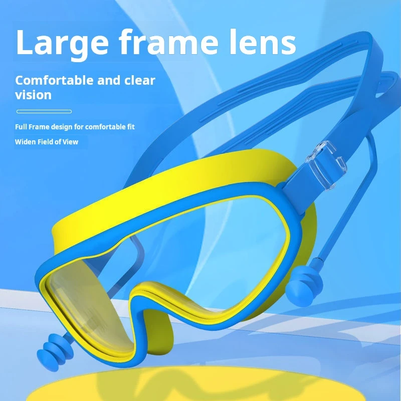 High-definition Children's Waterproof And Anti Fog Swimming Large Frame Glasses, Convenient Goggles Silicone Connected Earplugs image 2