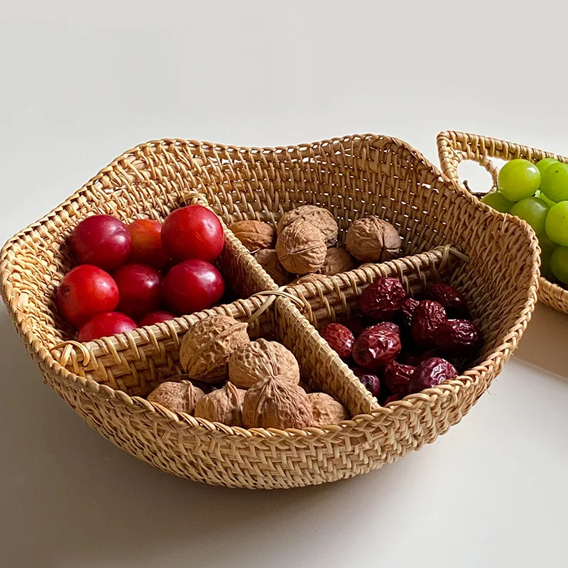 Handmade Rattan Weaving Storage Basket, Division Partition, Natural, Exquisite, Practical Fruit Basket, Items