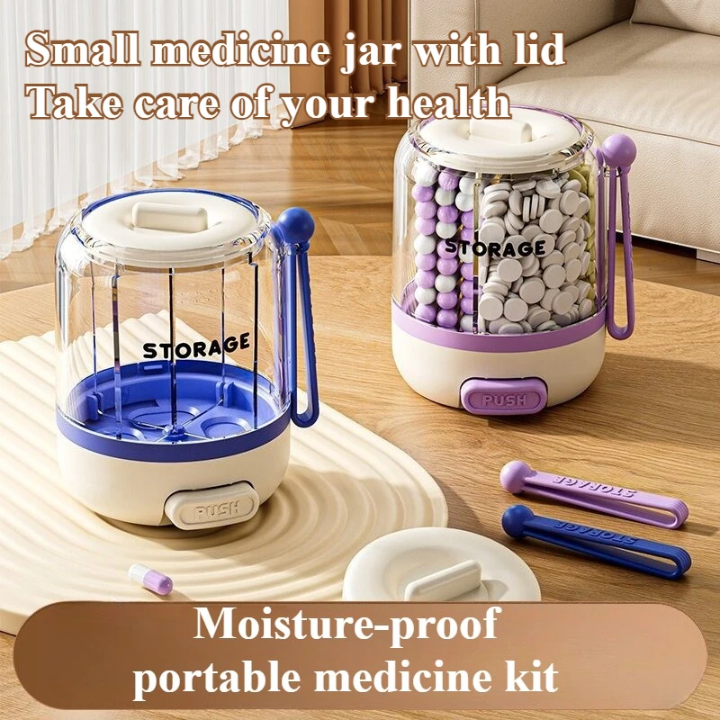 منظم حبوب الدواء المكون من 4 أقسام من النوع المضغوط: صندوق مقسم أدوية أسطواني محمول #4