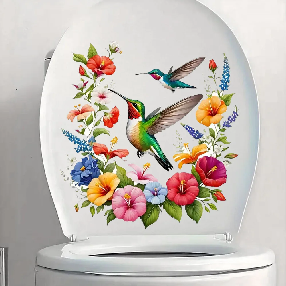 

Vibrant Hummingbird & Floral Stickers Waterproof Vinyl Material, Ideal for Toilet, Home , Refrigerator, Car, Window, Wall Decor