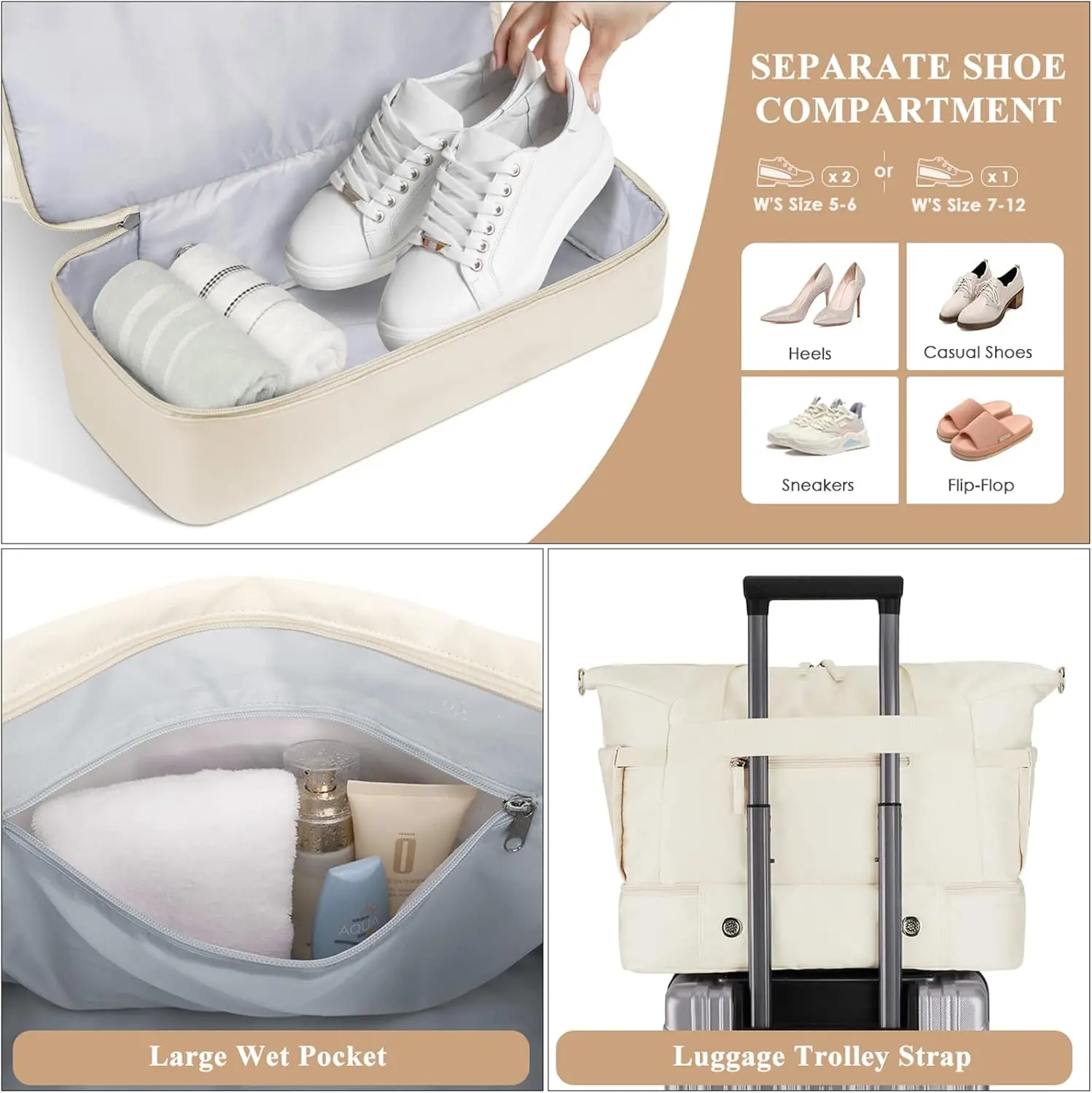 Women Gym Bag With Shoes Compartment And Wet Pocket Weekender Duffel - Image 4
