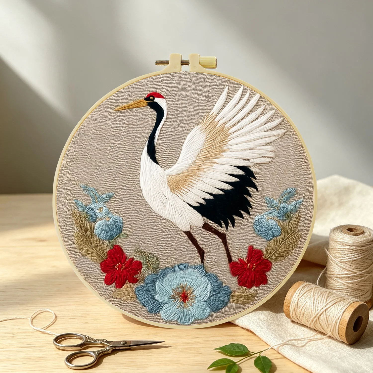 1Set Red Crowned Crane Diy Embroidery Kit For Beginner Embroide Starter Kit Cross Stitch Art Gift Needlework Craft