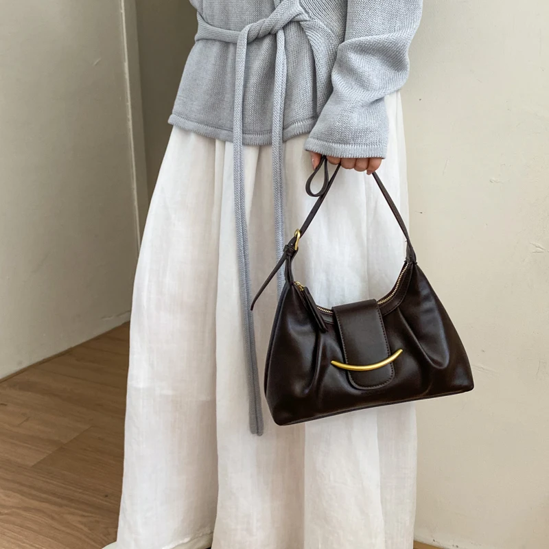

Classic Solid Color PU Leather Shoulder Armpit Bag Women's Commuting Zipper Handbags Lady Daily Shopping Single Shoulder Bags