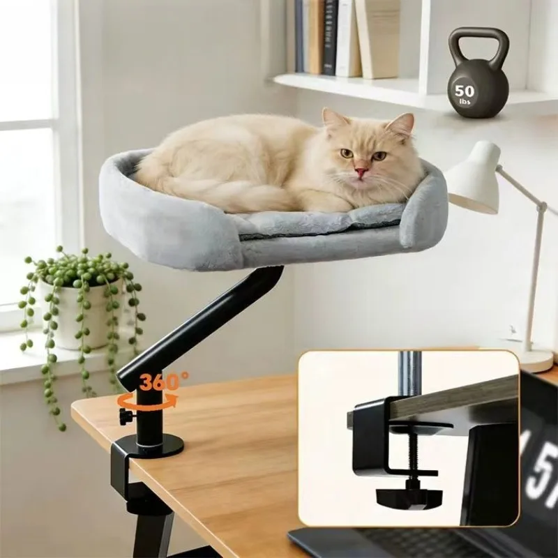 2026 New Clamp on Desk Cat Bed, All Season Warm Plush Cat Perch, Window View Kitten Nest Adjustable Metal Support Pet Furniture