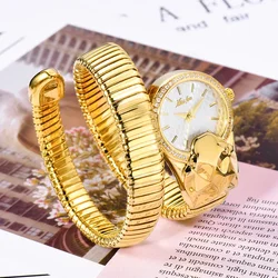 Hip Hop Schlangen form Diamant uhr für Frauen Luxusmarke rotes Zifferblatt Damen Gold vereiste Uhr analoge Quarz Movt einzigartige Uhr