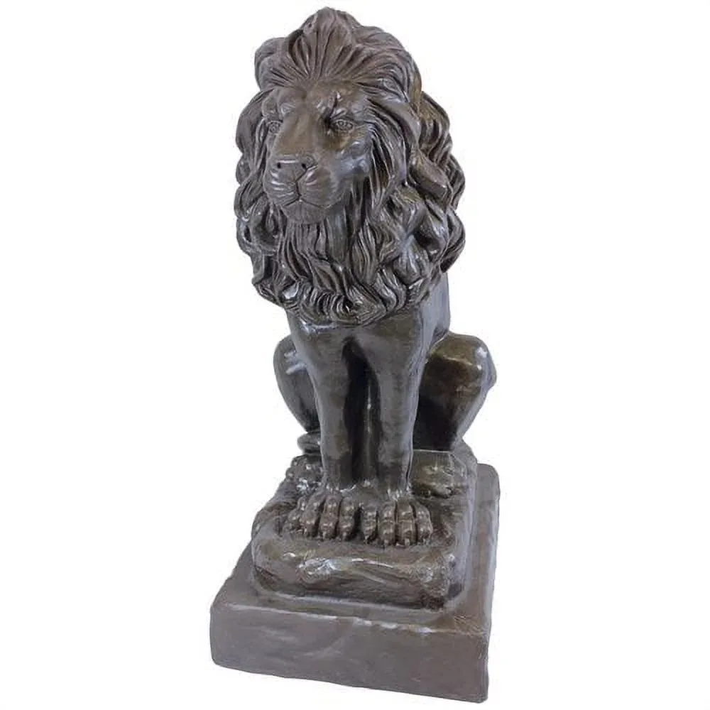 Guardian Lion Statue Natural Bronze Appearance – Made of Plastic Resin Lightweight – 28” Height