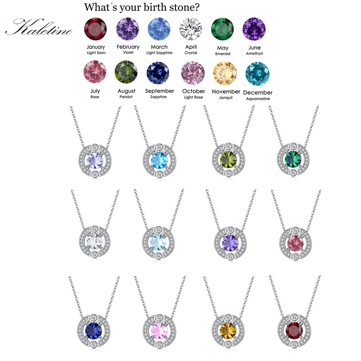 KALETINE Classic 925 Sterling Silver Necklace Women Designer Luxury Jewelry Bride Statement 12 Birthstone Necklace