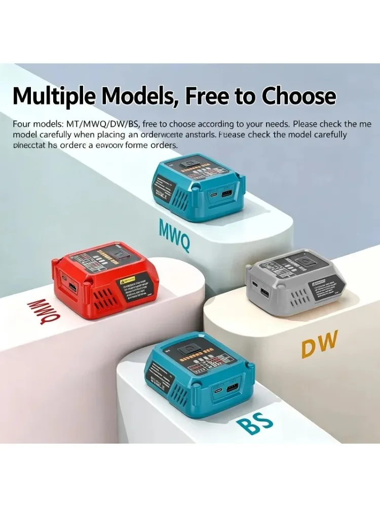 100W Schnellladestation für Makita/DL/Milwaukee/Bosch 18V/20V Akkus Tragbarer Stromwechselrichter mit USB Typ-C Anschluss zum Laden