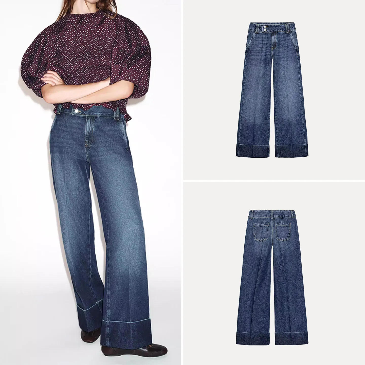 

Модные женские джинсы с низкой посадкой и отворотами, зимняя новинка ZADATA, стандартный крой, микроэластичные, с естественной линией талии