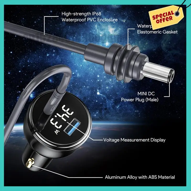 -ABJZ لشاحن سيارة Starlink Mini 100W 2 في 1 مع كابل 3 أمتار من النوع C إلى تيار مستمر شاشة LED إدراج ثقب ولاعة السجائر