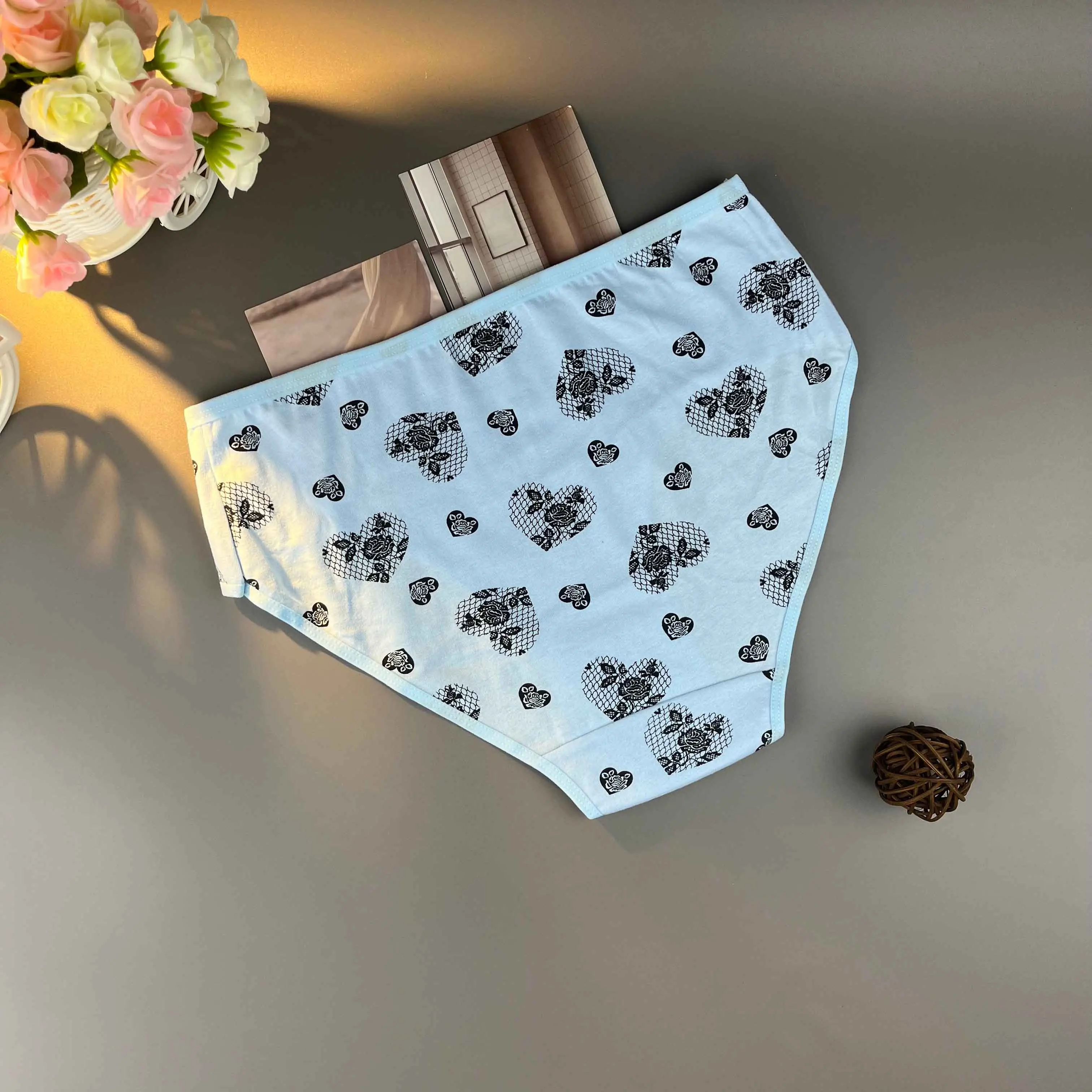 9팩 하트 꽃무늬, 소프트, 미드라이즈 트라이앵글 레이디 속옷, 6가지 모듬 색상 여성용 팬티 팬티, 여성용 란제리