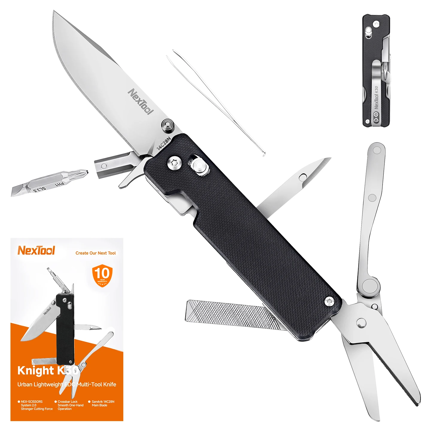 NexTool Knight K30 S0 Opvouwbaar Multitool Zakmes met Schaar, Schroevendraaier, Vijl, EDC Uitrusting voor Kamperen, Wandelen, Buiten, Cadeau