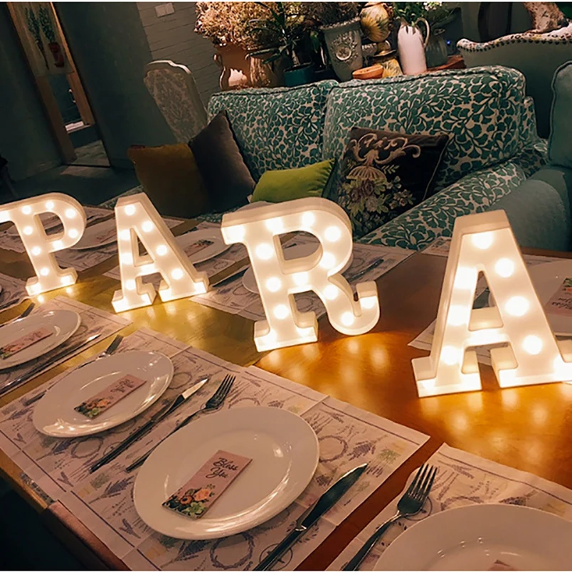 Decorative Letters Alphabet Letter LED Lights Luminous Number Lamp Night Light Wedding Proposal Party Baby Bedroom Decoration