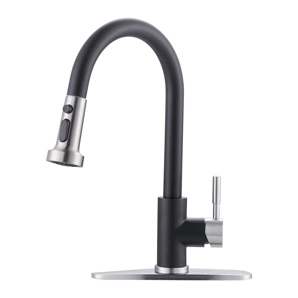 

Single Level Stainless Steel Kitchen Sink Faucet with Pull Out Sprayer,for Laundry Rv Bar,Nickel Black Kitchen Mixer Tap