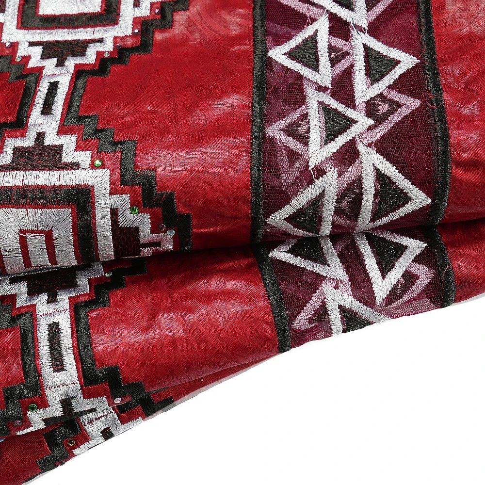 2026 High Quality Ankara Embroidery Fabric Mesh Tissu African Bazin Riche 5+2 Yards Lot for Wedding Party Textile Materials view 5