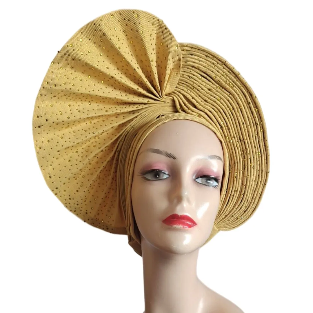 High Quality Turbante African Headties Auto Gele Turban Women Headwrap Aso Oke Nigerian Hairtie Pretty Party Femme Hats