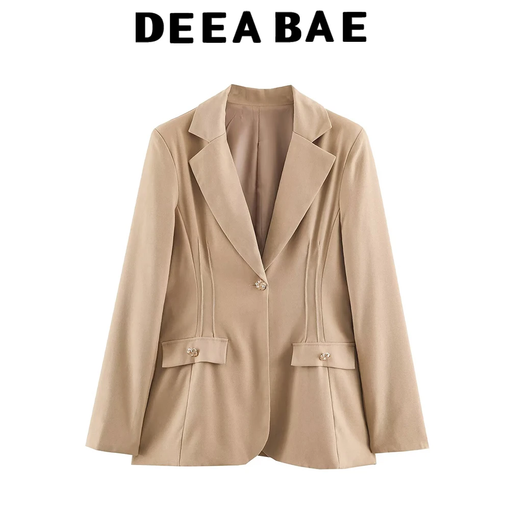 DEEABAE Autumn new women's clothing style simple and fashionable button decoration waist cinching slim fit suit jacket