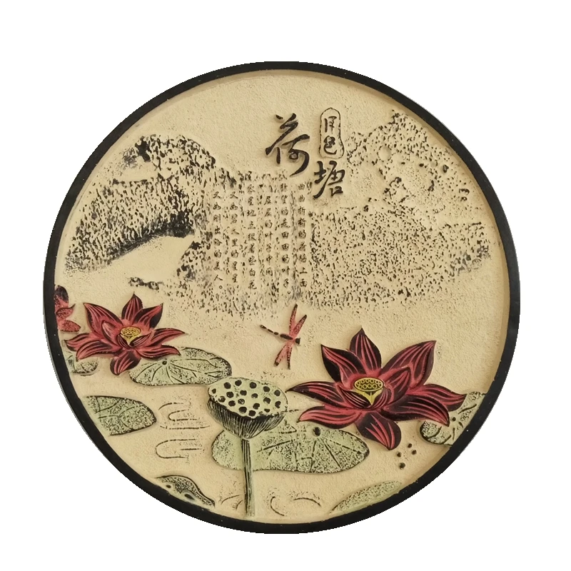 النمط الصيني لوتس مزيج قلادة الجدار الديكور حائط الخلفية ثلاثي الأبعاد باس الإغاثة اللوحة الزخرفية entranc #5