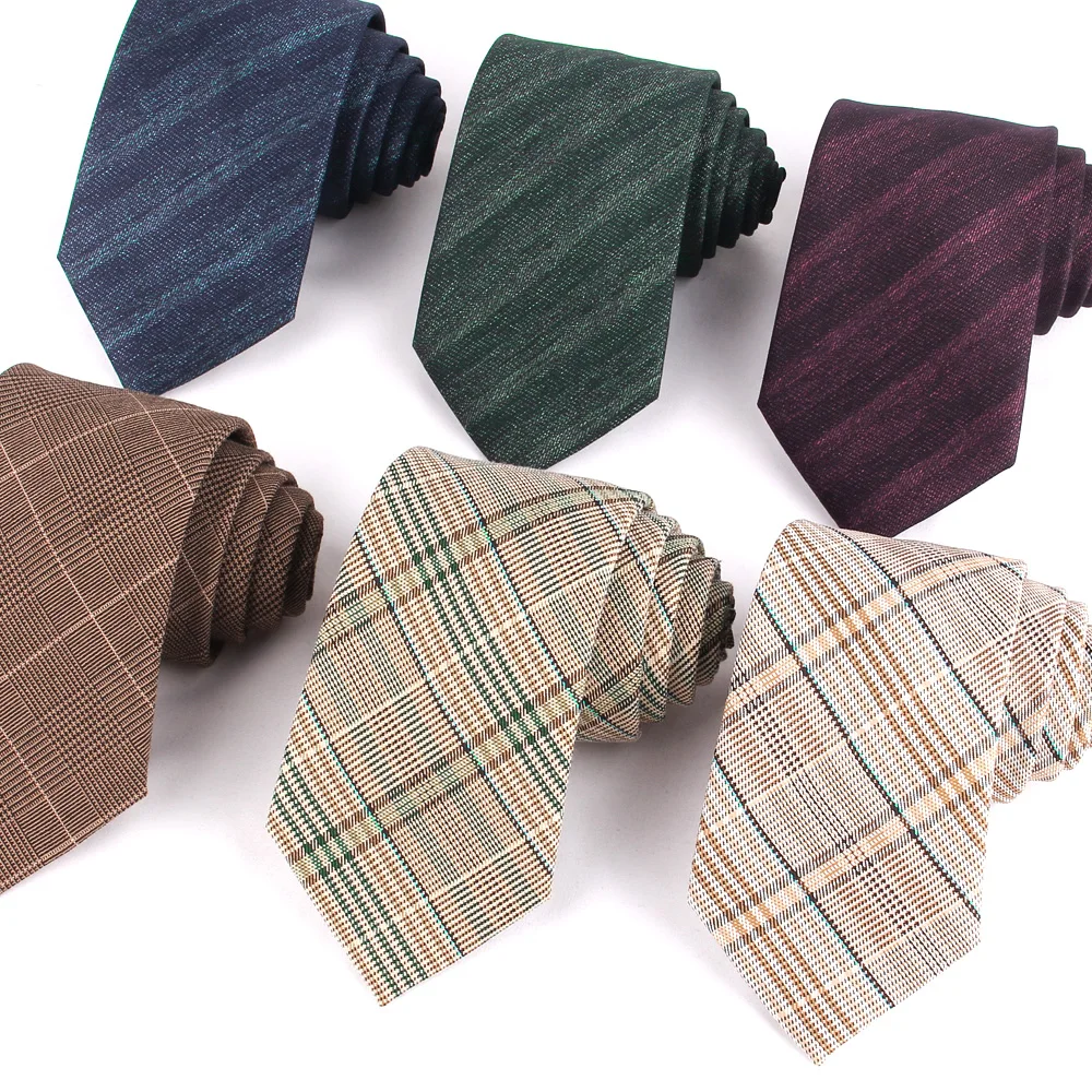 

New Cotton Ties For Men Women Beige Plaid Neck Tie For Wedding Business Classic Groom Neckties Fashion Men's Striped Neck Tie