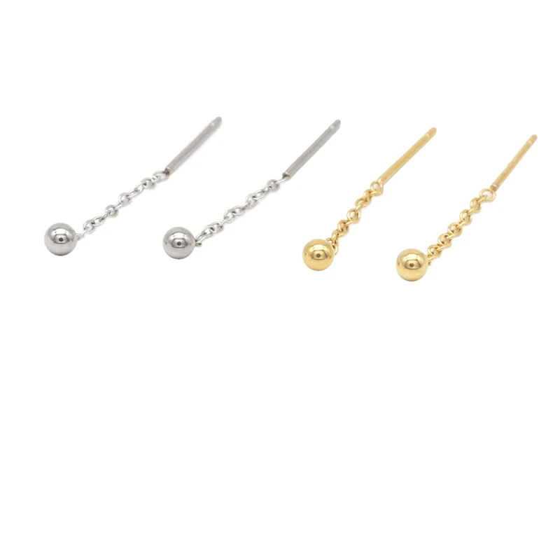 

Long Ear Stud 3mm Round Ball Chain Earring Hanging Ear Pin Small Women Jewelry Stainless Steel Gold Color