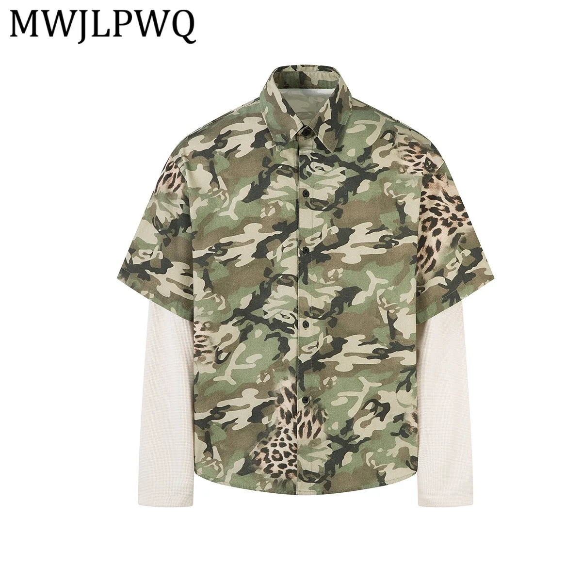 

Мужская рубашка MWJLPWQ с эффектом двухслойности, цветочный принт, американский ретро-стиль, леопардовый и камуфляжный дизайн, длинный рукав, весна 2026, 13163
