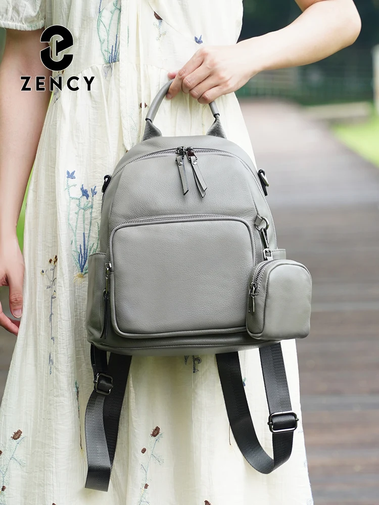 

Женский рюкзак Zency из натуральной кожи, сумка через плечо с несколькими карманами, из воловьей кожи