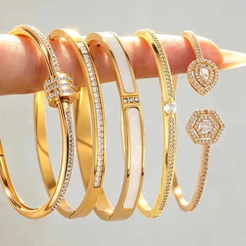 ZAKOL 5/1pcs Sparkling Zirconia Inlaid Stainless Steel Copper Bracelet Set for Women…