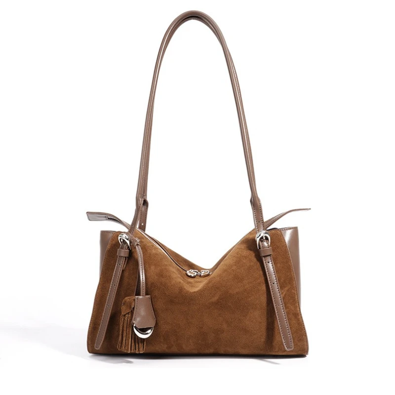 

Новая зимняя коллекция, женские сумки с кисточками, сумки для подмышек, сумки-тоут с ленивой подушкой, замшевая воловья кожа, женская сумка на плечо подмышками